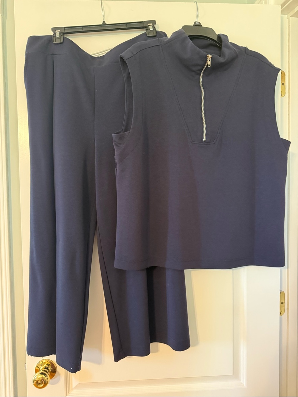 Sleeveless Zip Mock Neck Pant Set - Navy